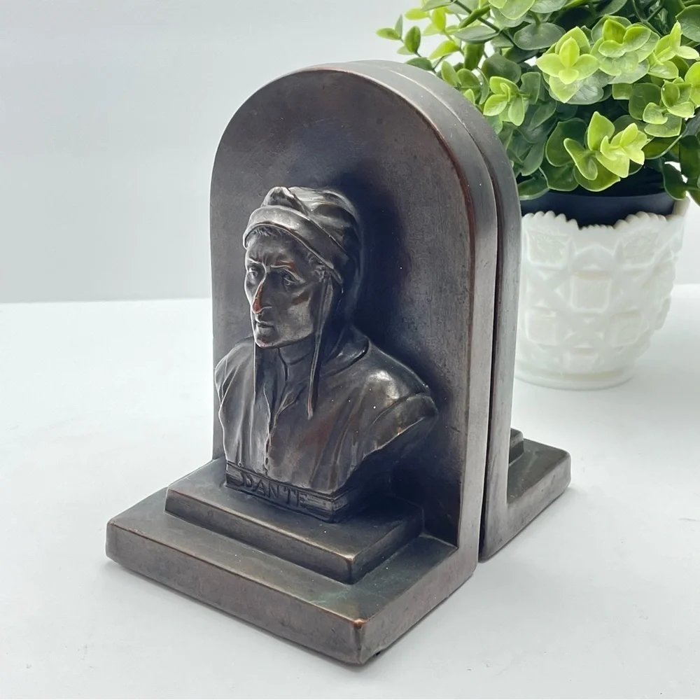 Vintage Antique Sculpture Dante Bronze Bookends - Picture 5 of 12